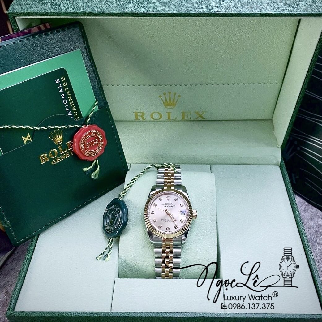 Đồng Hồ Nữ Rolex Datejust Automatic Dây Kim Loại Demi Rose Niềng Khía Size 31mm