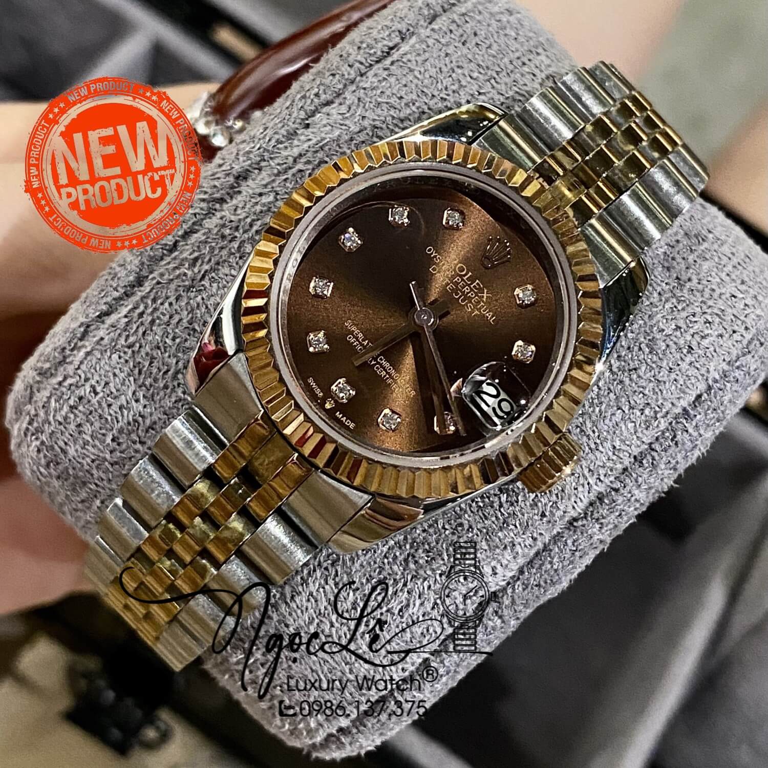 Đồng Hồ Nữ Rolex Datejust Automatic Dây Kim Loại Demi Rose Mặt Nâu Niềng Khía Size 31mm