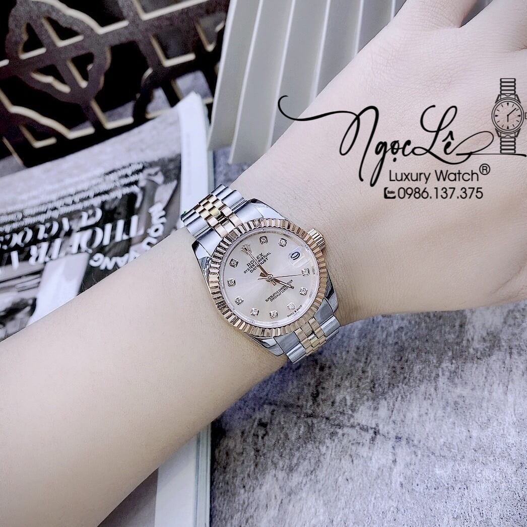 Đồng Hồ Nữ Rolex Datejust Automatic Dây Kim Loại Demi Rose Niềng Khía Size 31mm