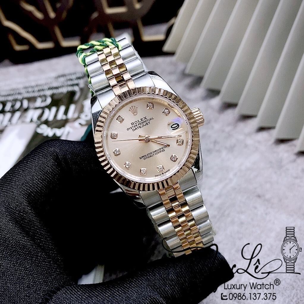 Đồng Hồ Nữ Rolex Datejust Automatic Dây Kim Loại Demi Rose Niềng Khía Size 31mm