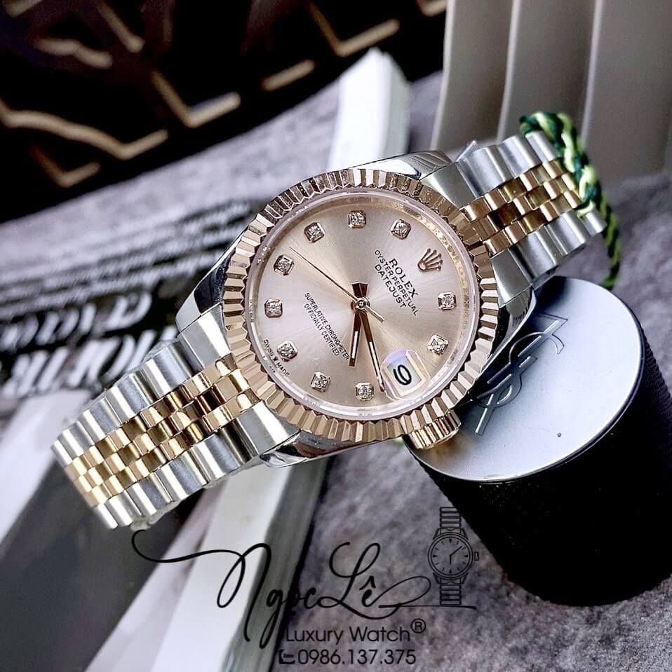 Đồng Hồ Nữ Rolex Datejust Automatic Dây Kim Loại Demi Rose Niềng Khía Size 31mm