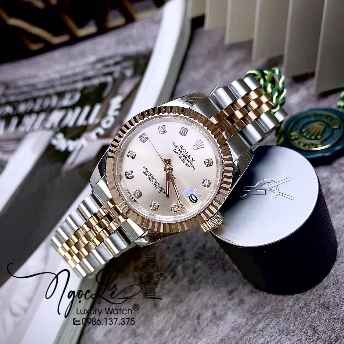 Đồng Hồ Nữ Rolex Datejust Automatic Dây Kim Loại Demi Rose Niềng Khía Size 31mm