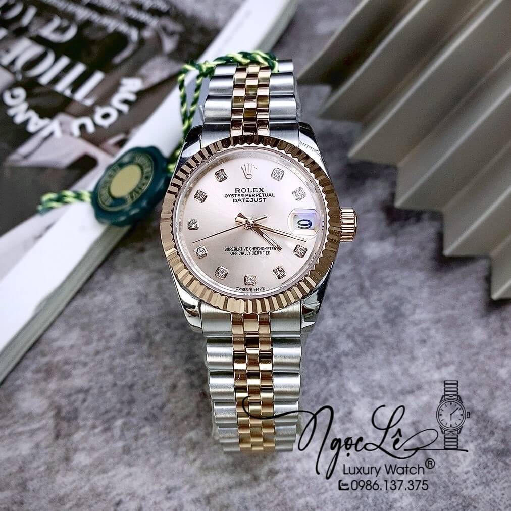 Đồng Hồ Nữ Rolex Datejust Automatic Dây Kim Loại Demi Rose Niềng Khía Size 31mm