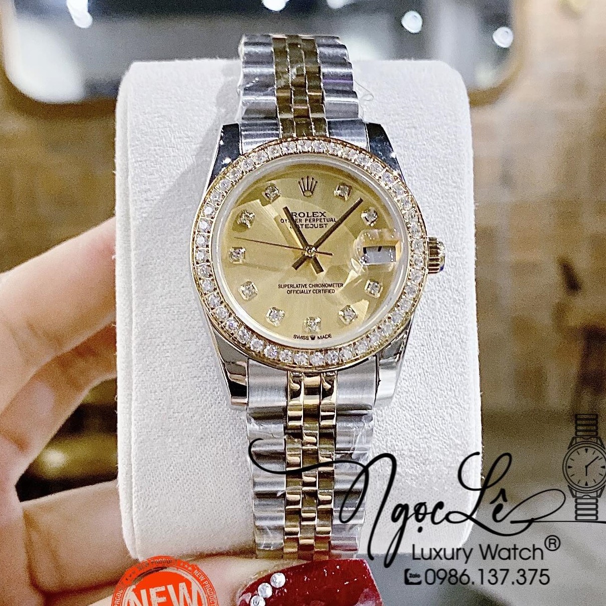 Đồng Hồ Rolex Datejust Nữ Máy Cơ Tự Động Dây Kim Loại Demi Mặt Vàng Đính Đá Size 31mm