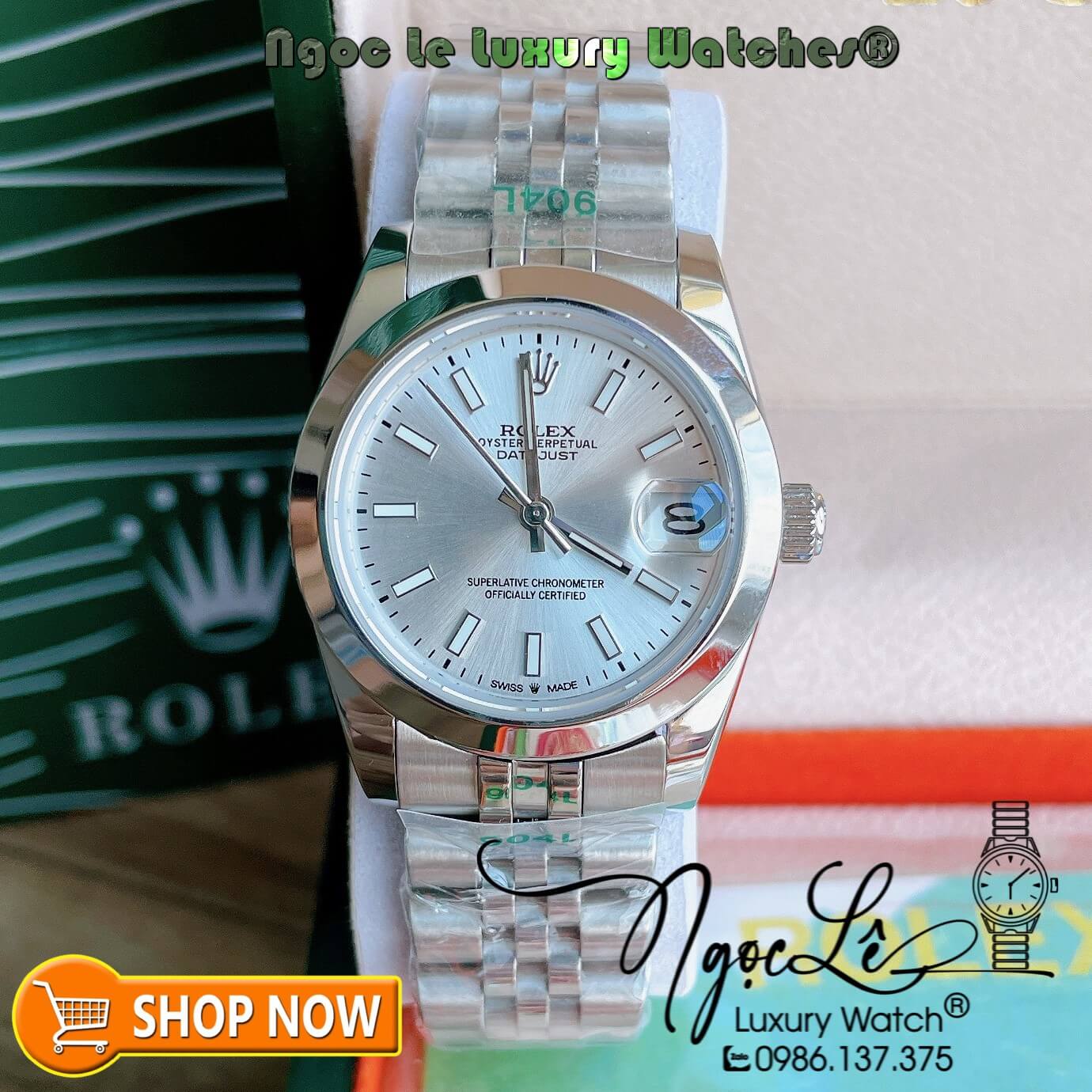 Đồng Hồ Rolex Datejust Automatic Nữ Màu Bạc Mặt Trắng Niềng Trơn Size 31mm