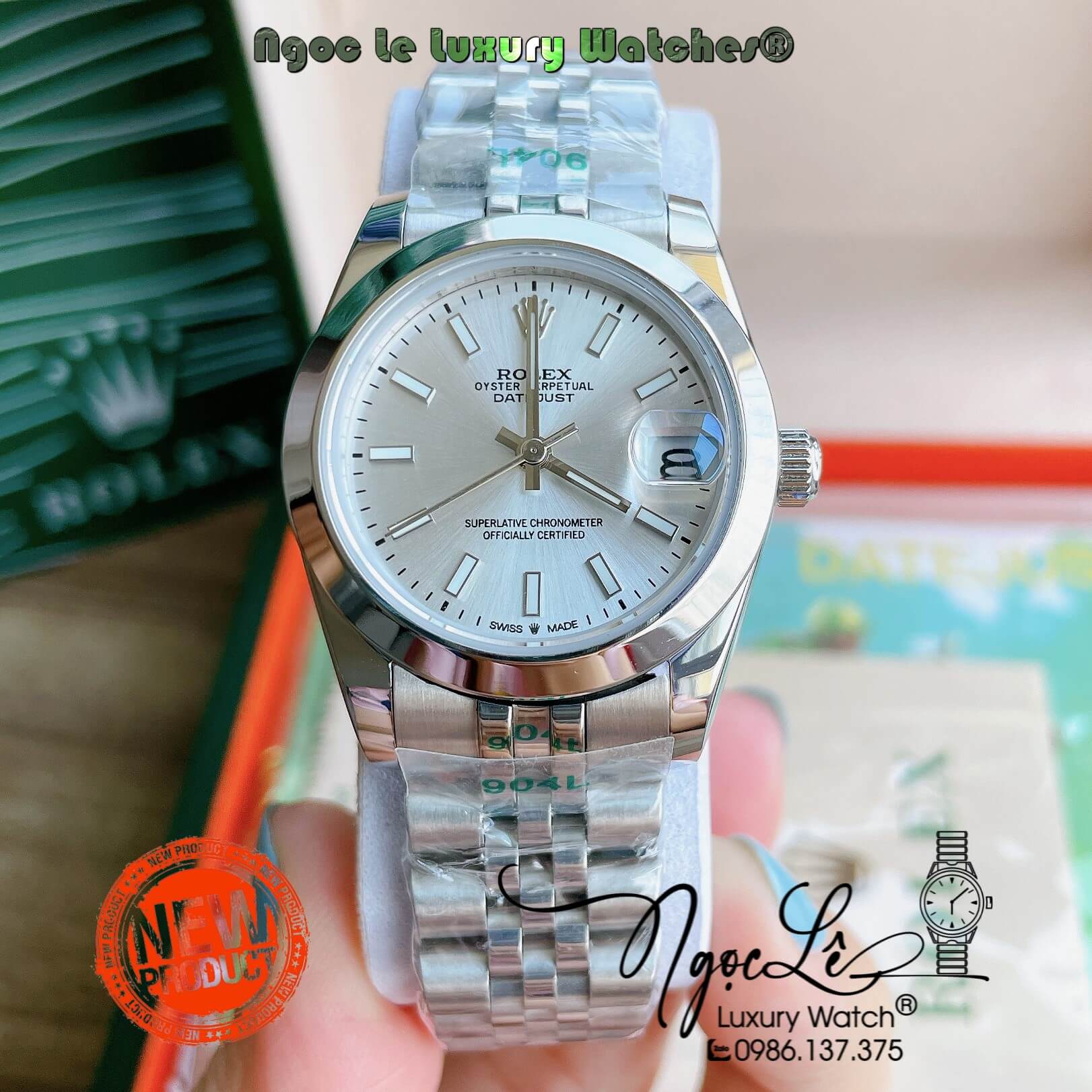 Đồng Hồ Rolex Datejust Automatic Nữ Màu Bạc Mặt Trắng Niềng Trơn Size 31mm