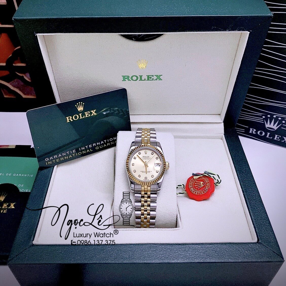 Đồng Hồ Nữ Rolex Datejust Automatic Dây Kim Loại Demi Vàng Niềng Khía Size 31mm