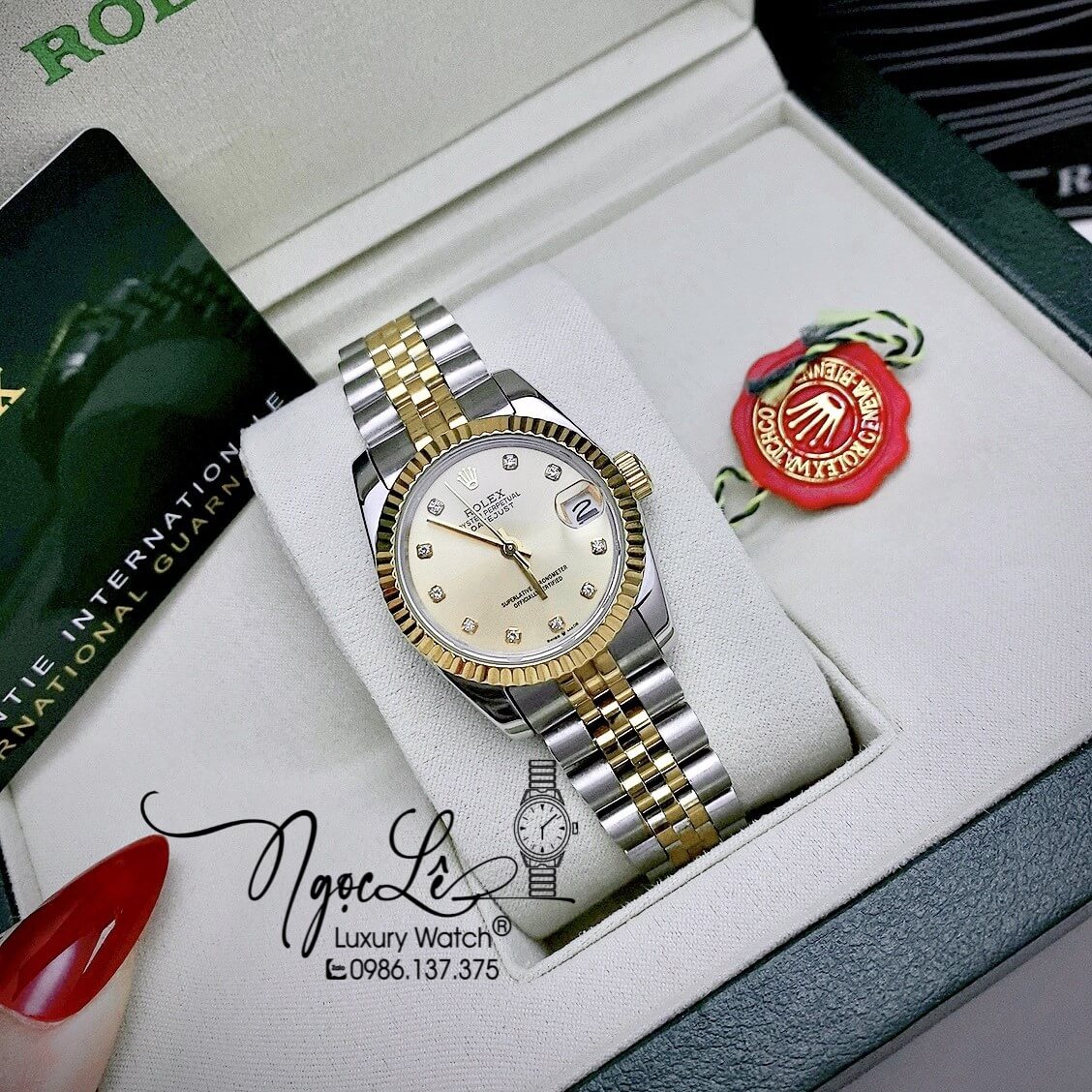 Đồng Hồ Nữ Rolex Datejust Automatic Dây Kim Loại Demi Vàng Niềng Khía Size 31mm