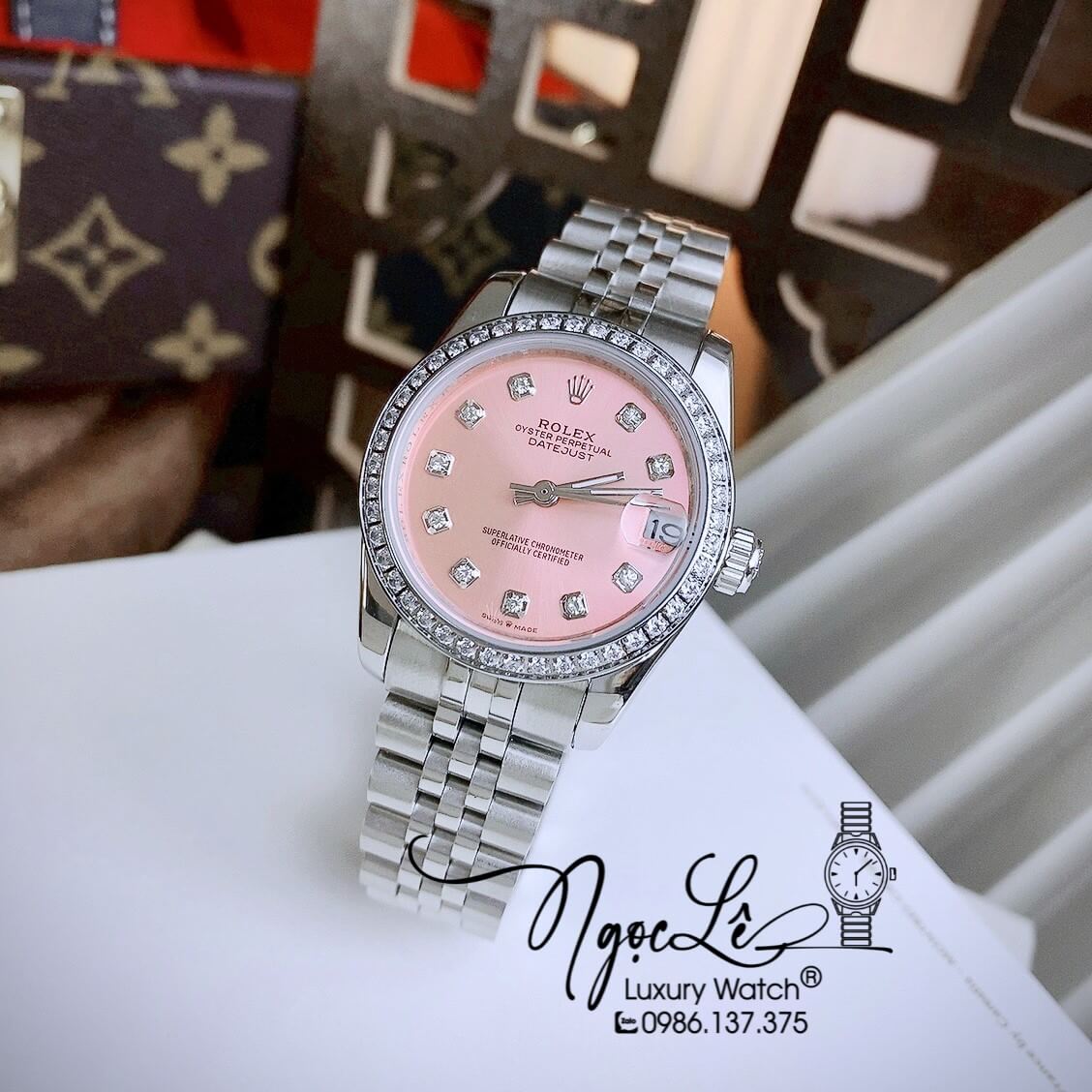 Đồng Hồ Rolex Datejust Nữ Máy Cơ Tự Động Dây Kim Loại Bạc Mặt Hồng Size 31mm