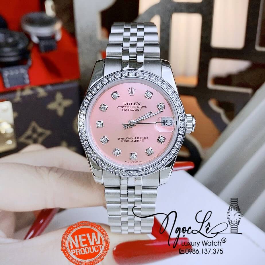 Đồng Hồ Rolex Datejust Nữ Máy Cơ Tự Động Dây Kim Loại Bạc Mặt Hồng Size 31mm