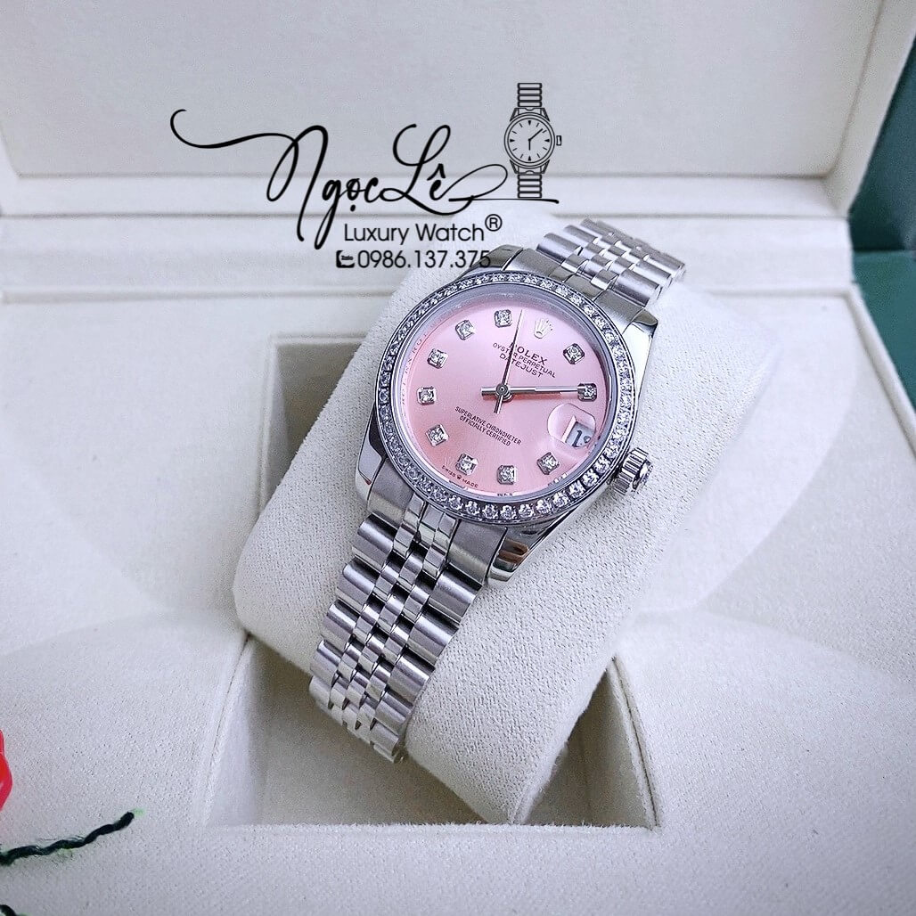 Đồng Hồ Rolex Datejust Nữ Máy Cơ Tự Động Dây Kim Loại Bạc Mặt Hồng Size 31mm