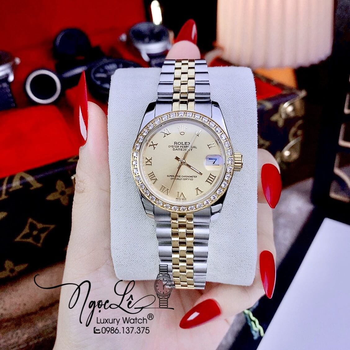 Đồng Hồ Rolex Datejust Nữ Máy Cơ Tự Động Dây Kim Loại Demi Mặt Vàng Size 31mm