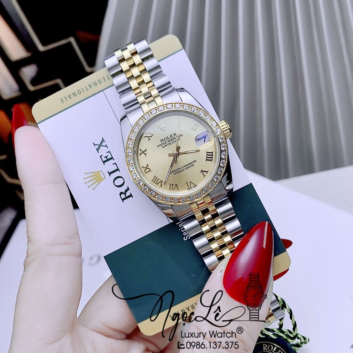 Đồng Hồ Rolex Datejust Nữ Máy Cơ Tự Động Dây Kim Loại Demi Mặt Vàng Size 31mm