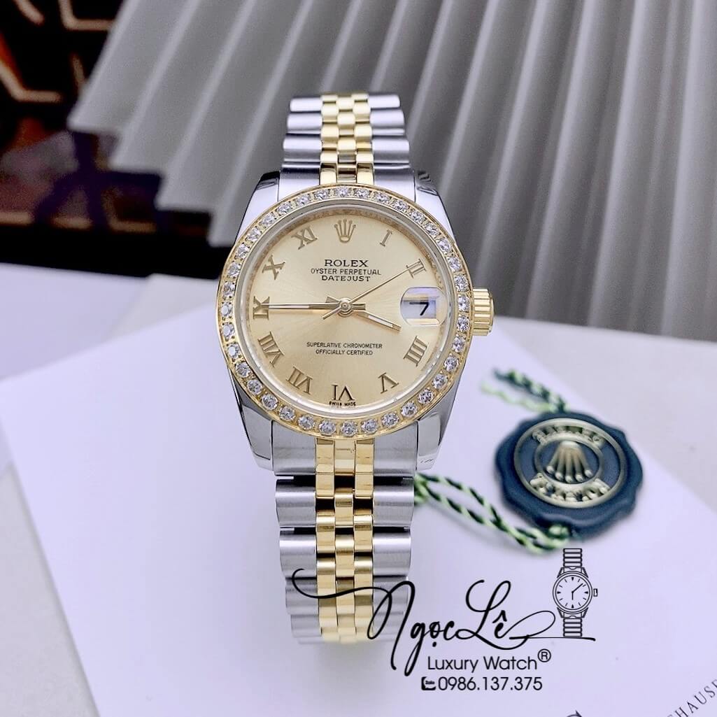 Đồng Hồ Rolex Datejust Nữ Máy Cơ Tự Động Dây Kim Loại Demi Mặt Vàng Size 31mm