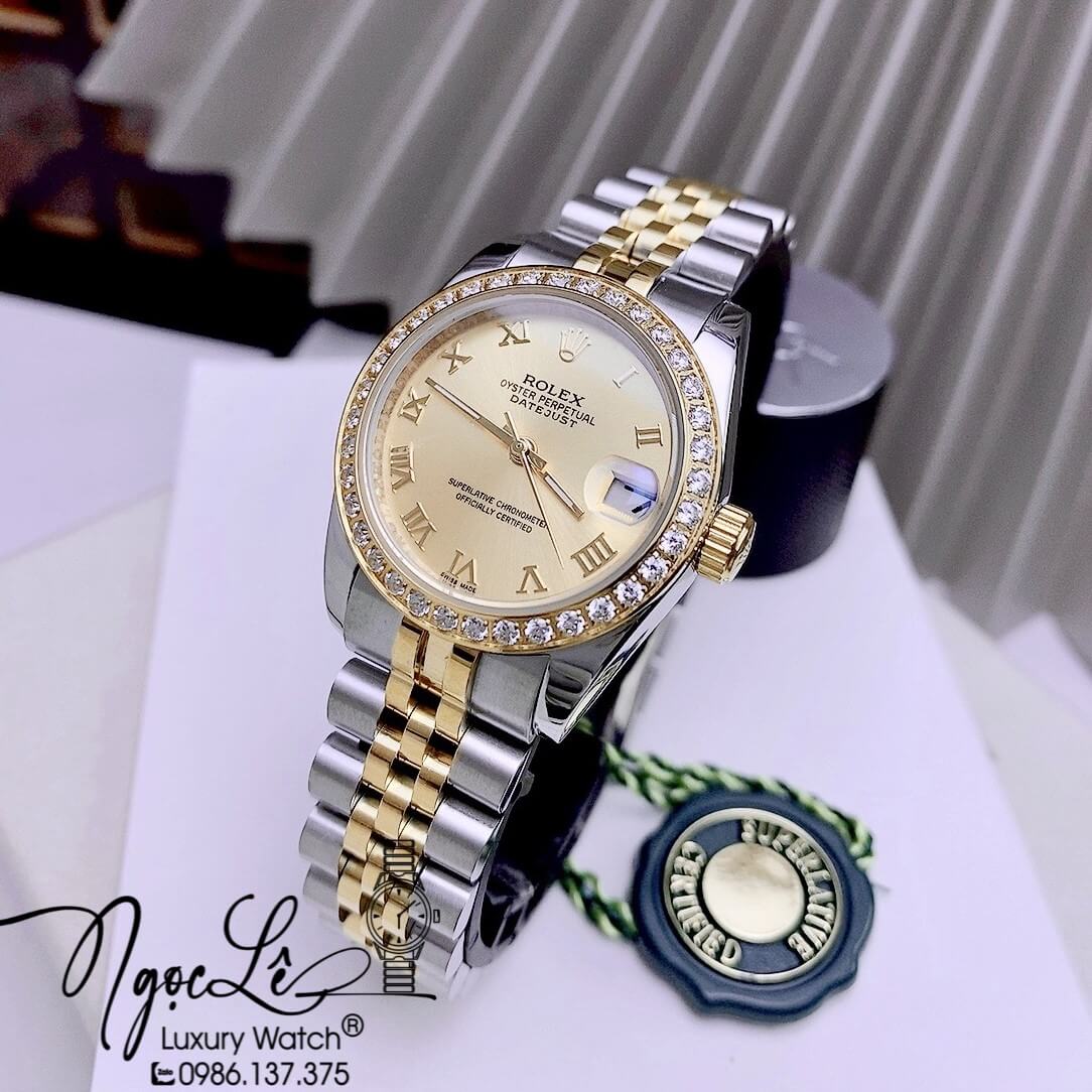 Đồng Hồ Rolex Datejust Nữ Máy Cơ Tự Động Dây Kim Loại Demi Mặt Vàng Size 31mm