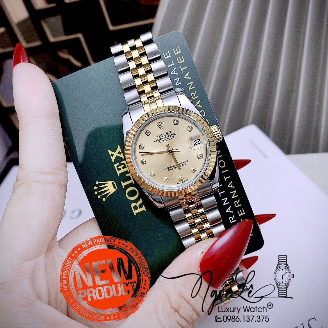 Đồng Hồ Nữ Rolex Datejust Automatic Dây Kim Loại Demi Vàng Niềng Khía Size 31mm