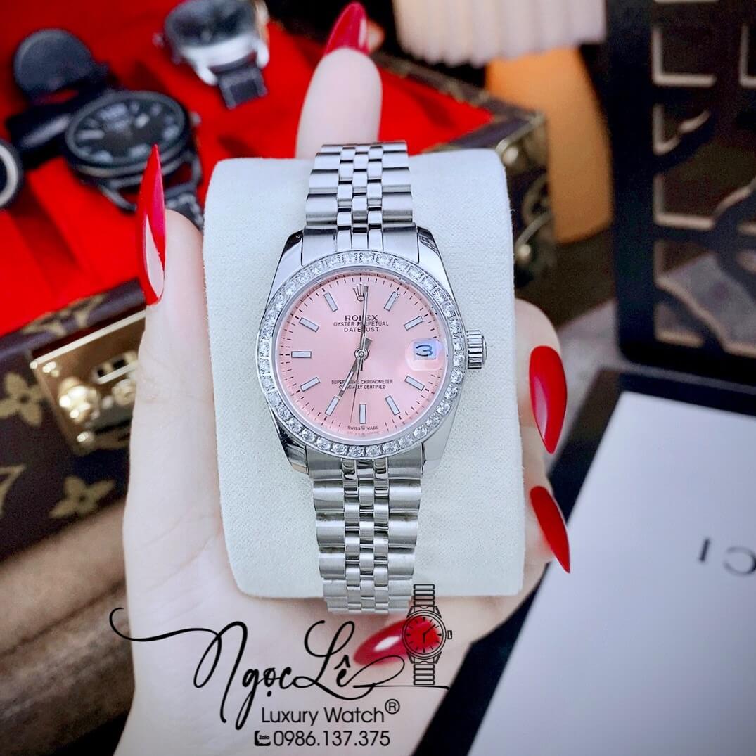 Đồng Hồ Rolex Datejust Nữ Máy Cơ Tự Động Dây Kim Loại Bạc Mặt Hồng Size 31mm