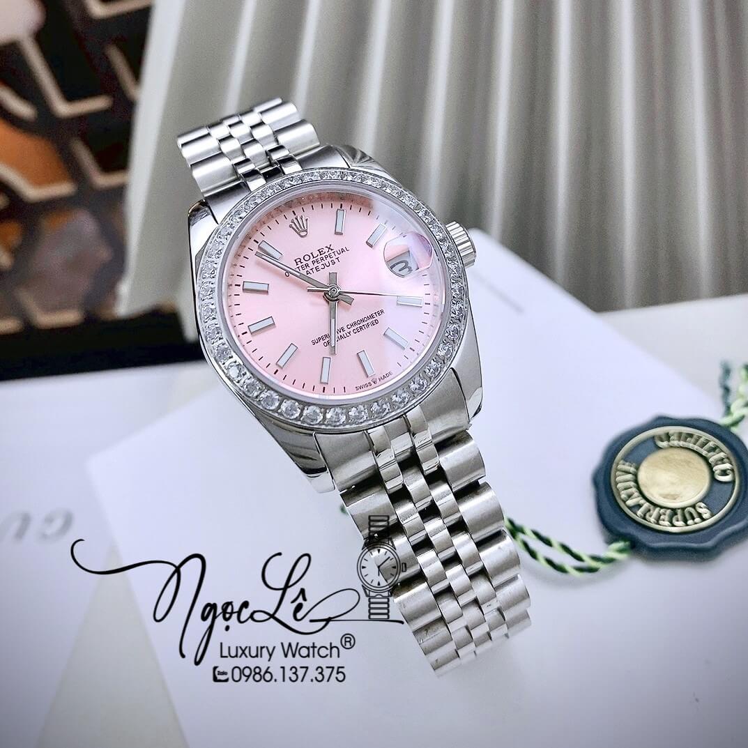 Đồng Hồ Rolex Datejust Nữ Máy Cơ Tự Động Dây Kim Loại Bạc Mặt Hồng Size 31mm