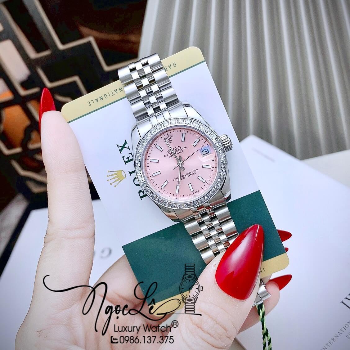 Đồng Hồ Rolex Datejust Nữ Máy Cơ Tự Động Dây Kim Loại Bạc Mặt Hồng Size 31mm