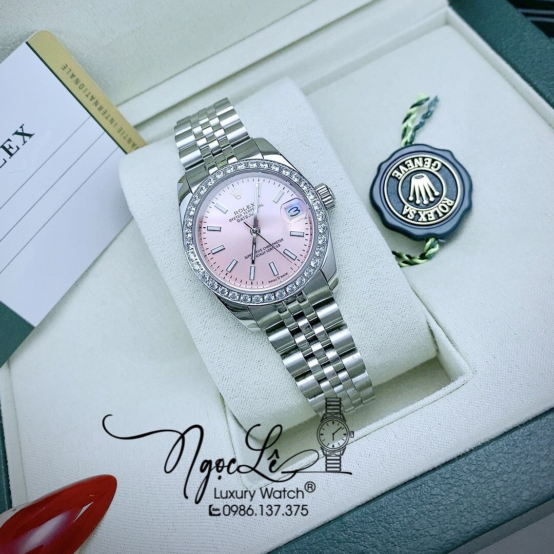 Đồng Hồ Rolex Datejust Nữ Máy Cơ Tự Động Dây Kim Loại Bạc Mặt Hồng Size 31mm