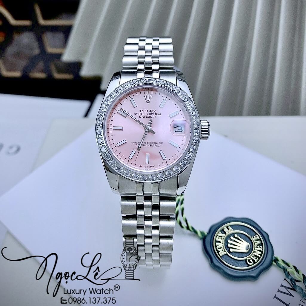 Đồng Hồ Rolex Datejust Nữ Máy Cơ Tự Động Dây Kim Loại Bạc Mặt Hồng Size 31mm