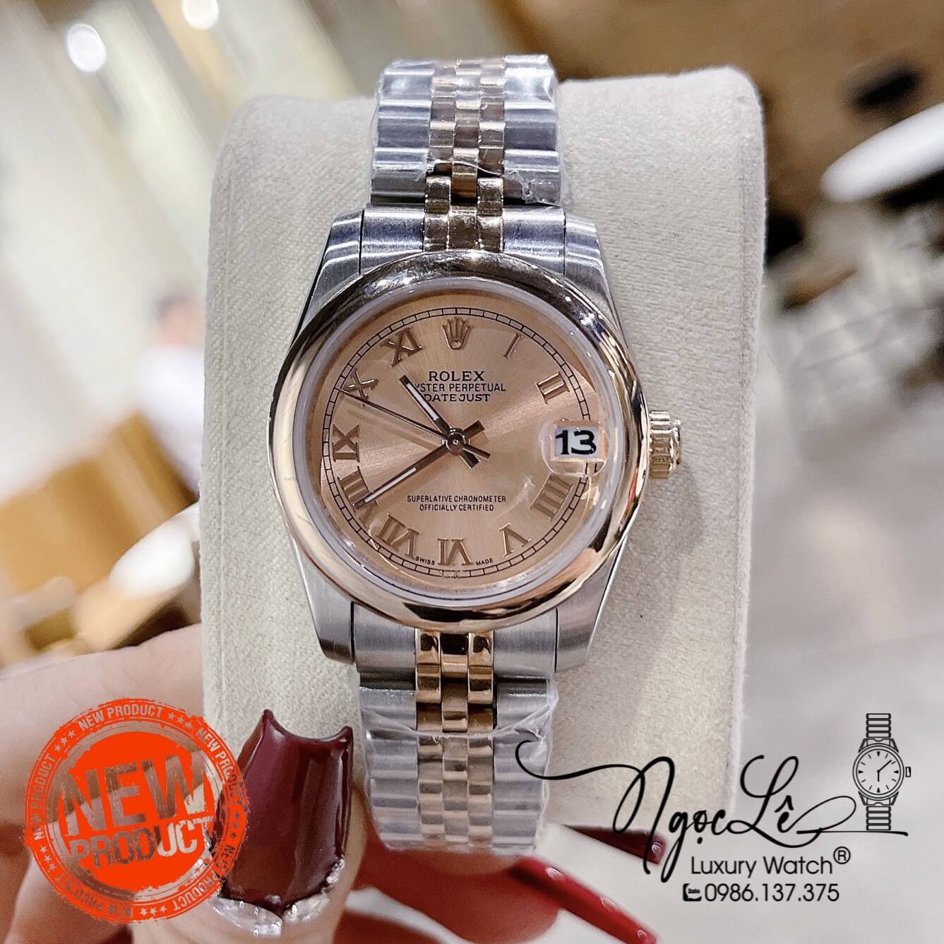 Đồng Hồ Nữ Rolex Datejust Pin Demi Rose Mặt Rose Niềng Trơn Size 31mm