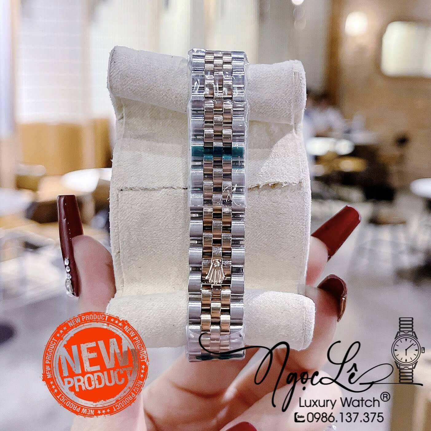 Đồng Hồ Nữ Rolex Datejust Pin Màu Demi Rose Mặt Tím Đính Đá Size 32mm