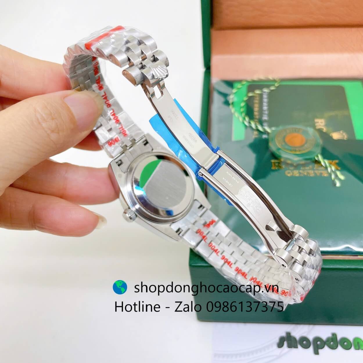 Đồng Hồ Cặp Rolex Datejust Máy Pin Dây Bạc Mặt Đen Niềng Khía Size 41mm - 31mm