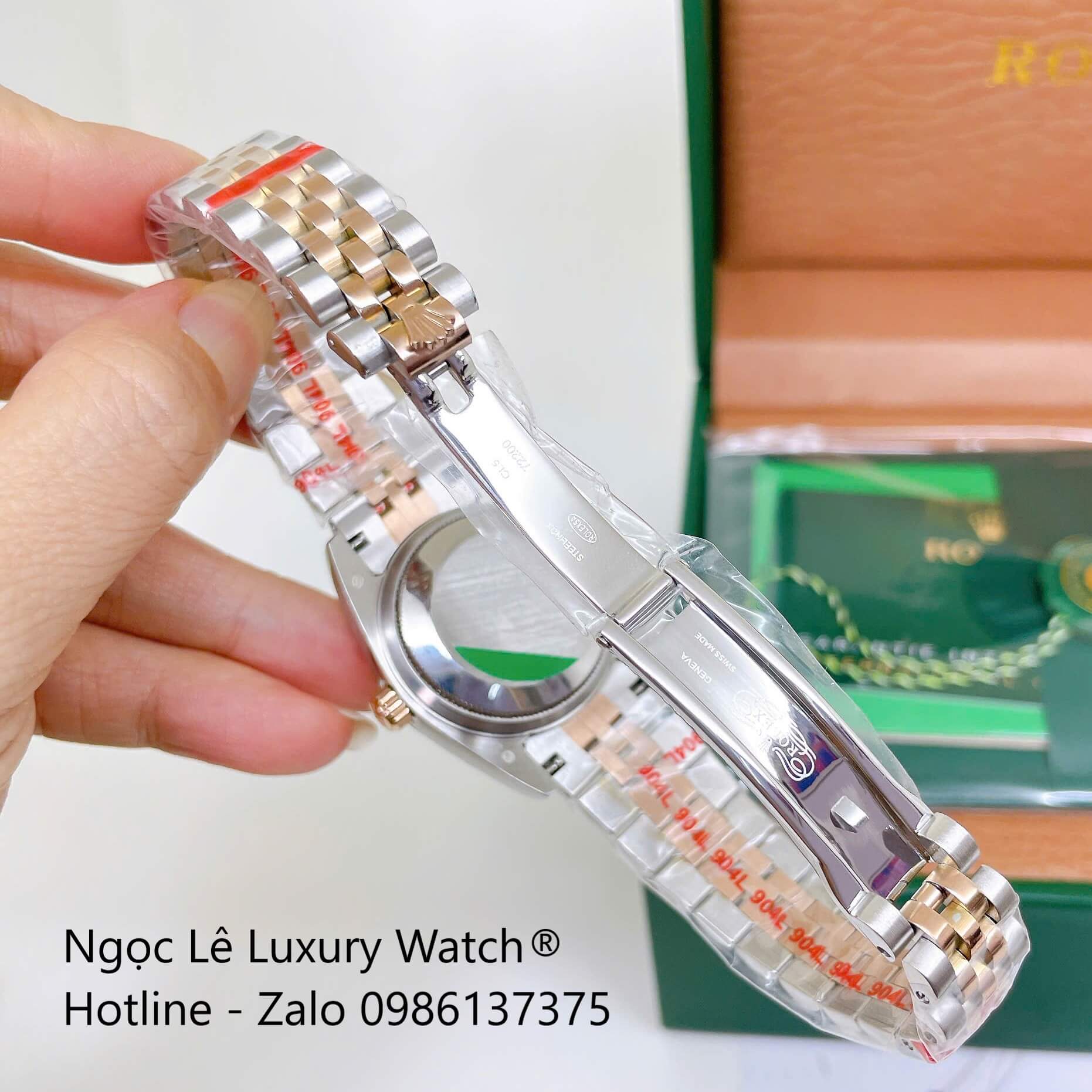 Đồng Hồ Rolex Datejust Nữ Máy Pin Dây Kim Loại Demi Rose Mặt Nâu Niềng Khía Size 31mm