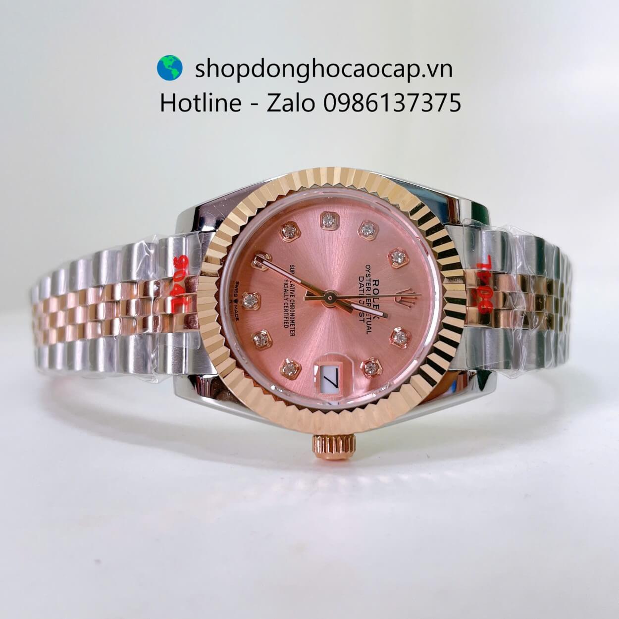 Đồng Hồ Rolex Datejust Nữ Máy Pin Dây Kim Loại Demi Rose Niềng Khía Size 31mm