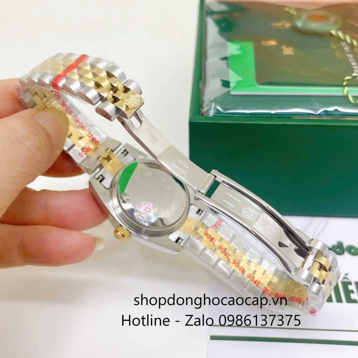 Đồng Hồ Rolex Datejust Nữ Máy Pin Dây Kim Loại Demi Vàng Mặt Đen Niềng Khía Size 31mm