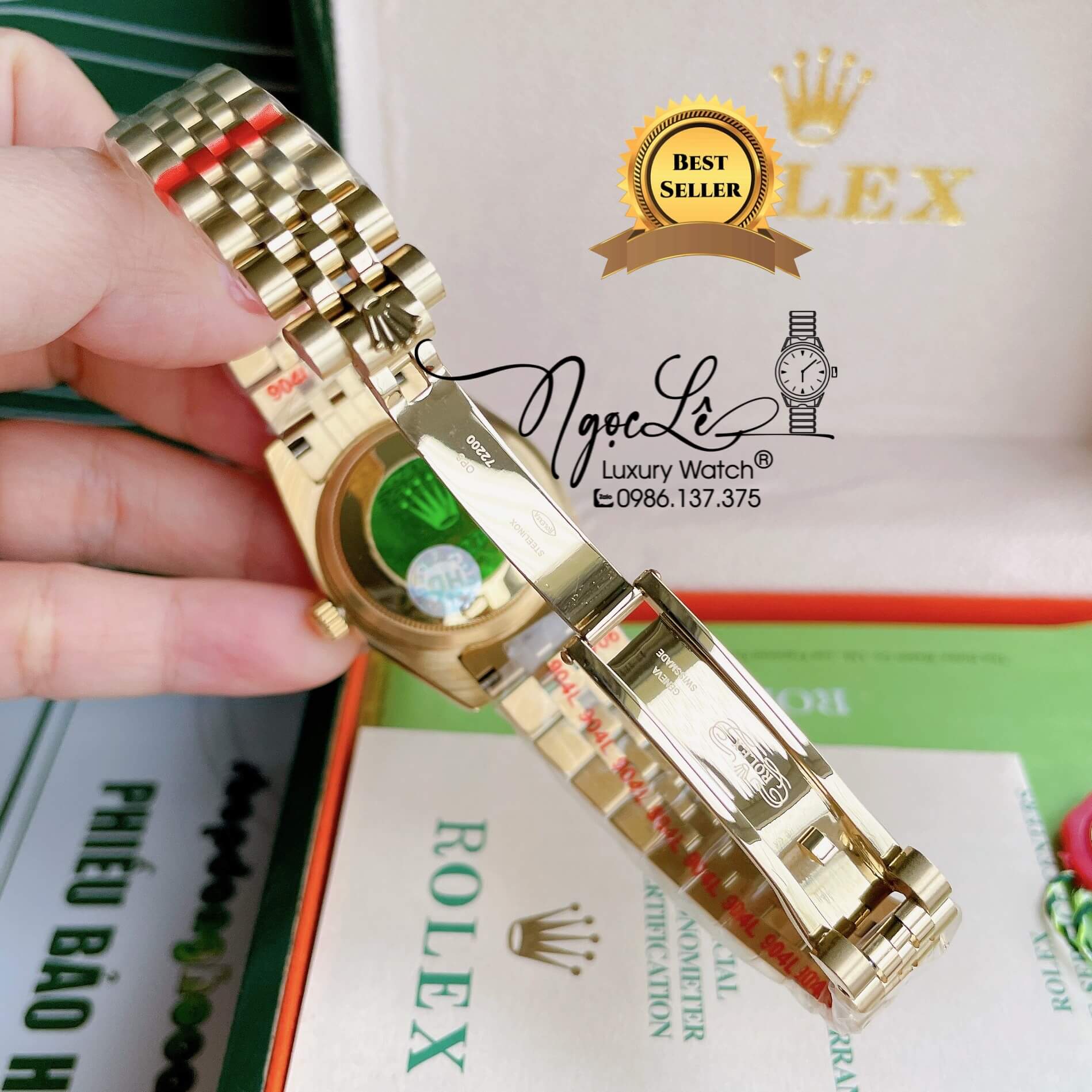 Đồng Hồ Nữ Rolex Datejust Pin Màu Vàng Mặt Trắng Xà Cừ Đính Đá Size 32mm Full Box