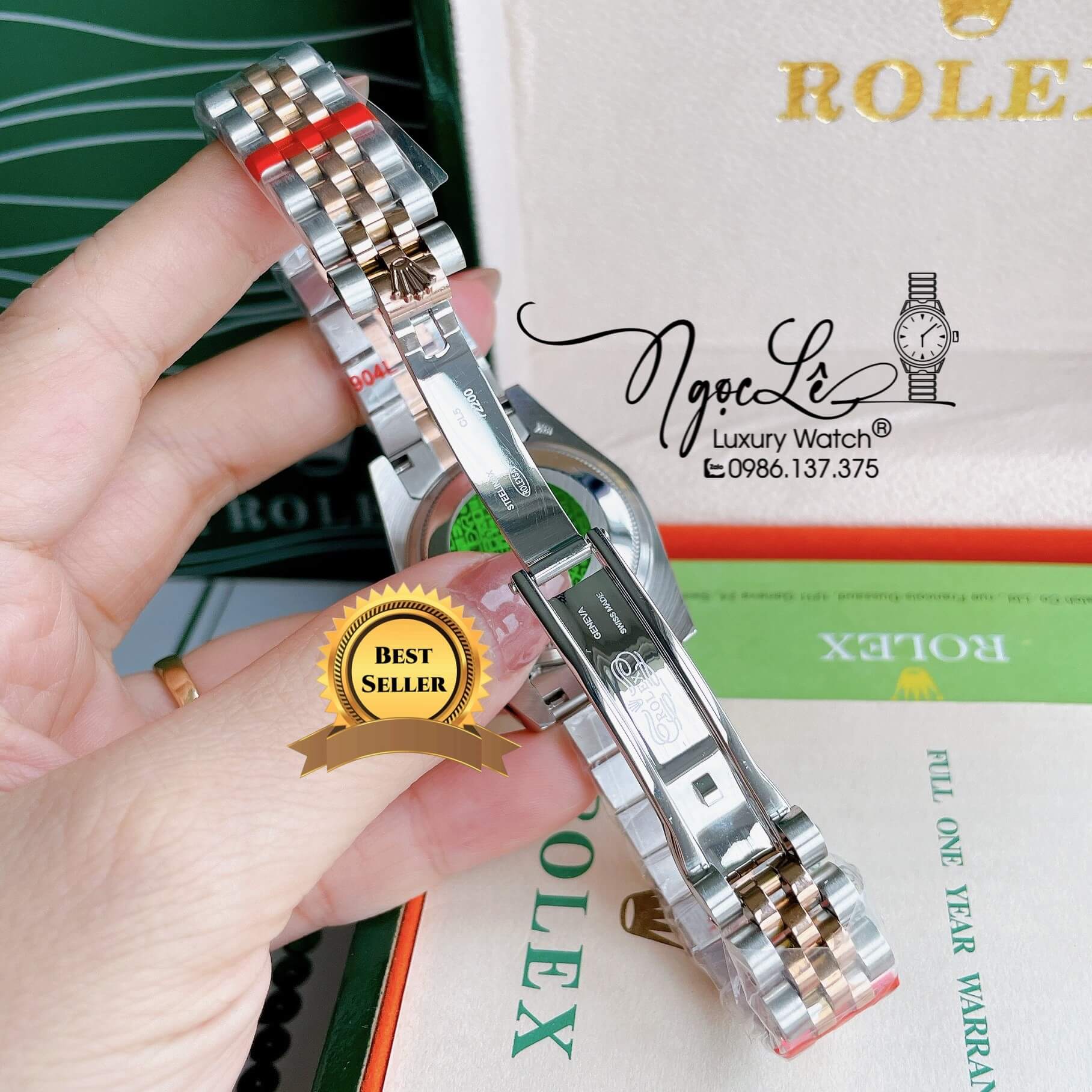 Đồng Hồ Nữ Rolex Datejust Pin Màu Demi Rose Mặt Trắng Xà Cừ Đính Đá Size 32mm