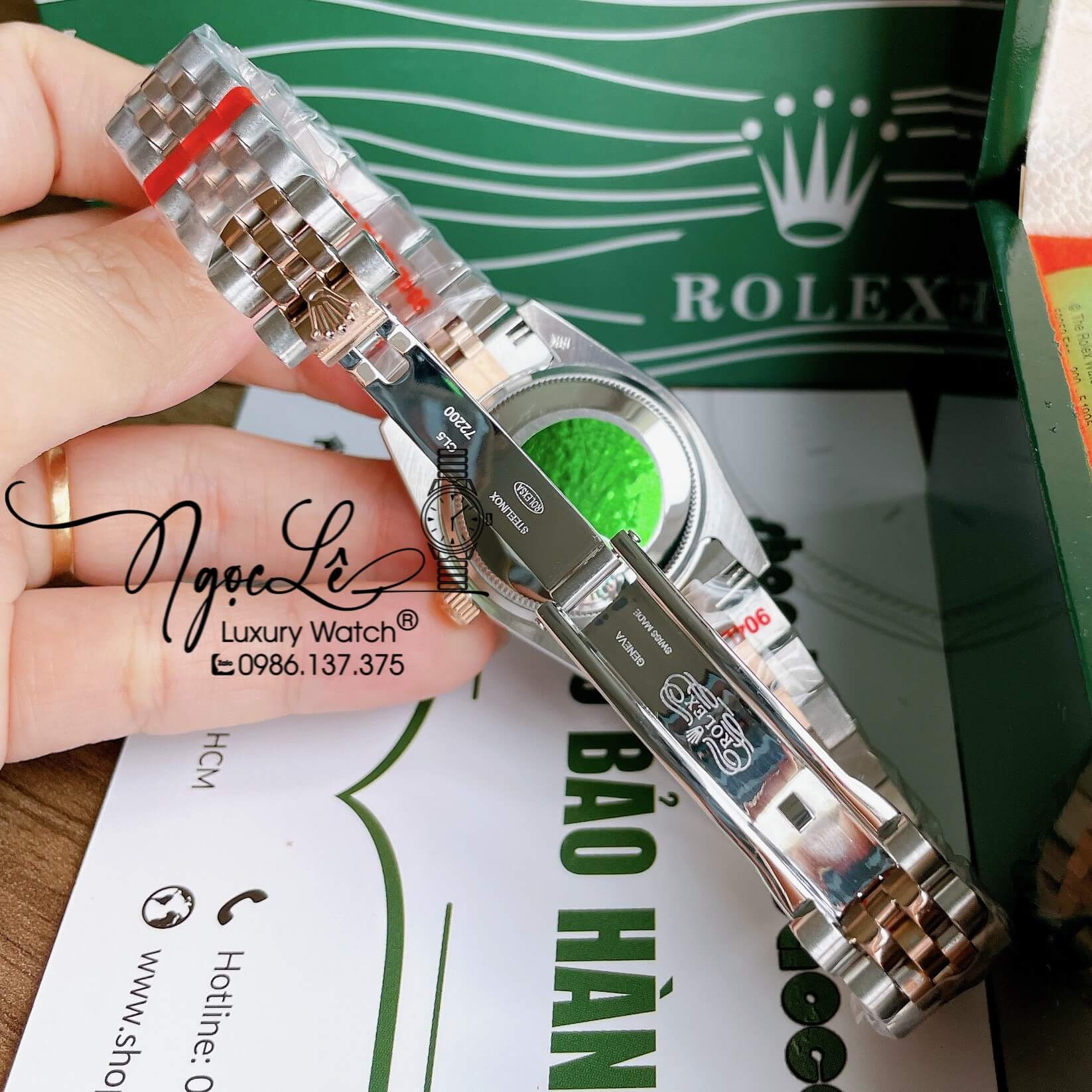 Đồng Hồ Nữ Rolex Datejust Pin Màu Demi Rose Mặt Rose Đính Đá Size 32mm FullBox