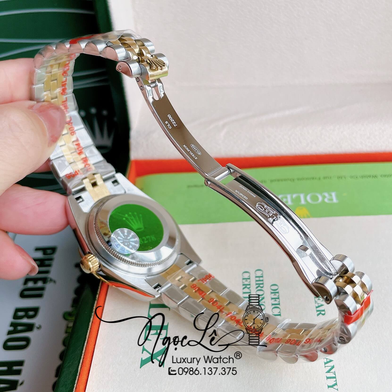 Đồng Hồ Nữ Rolex Datejust Pin Màu Demi Vàng Mặt Vàng Đính Đá Size 32mm