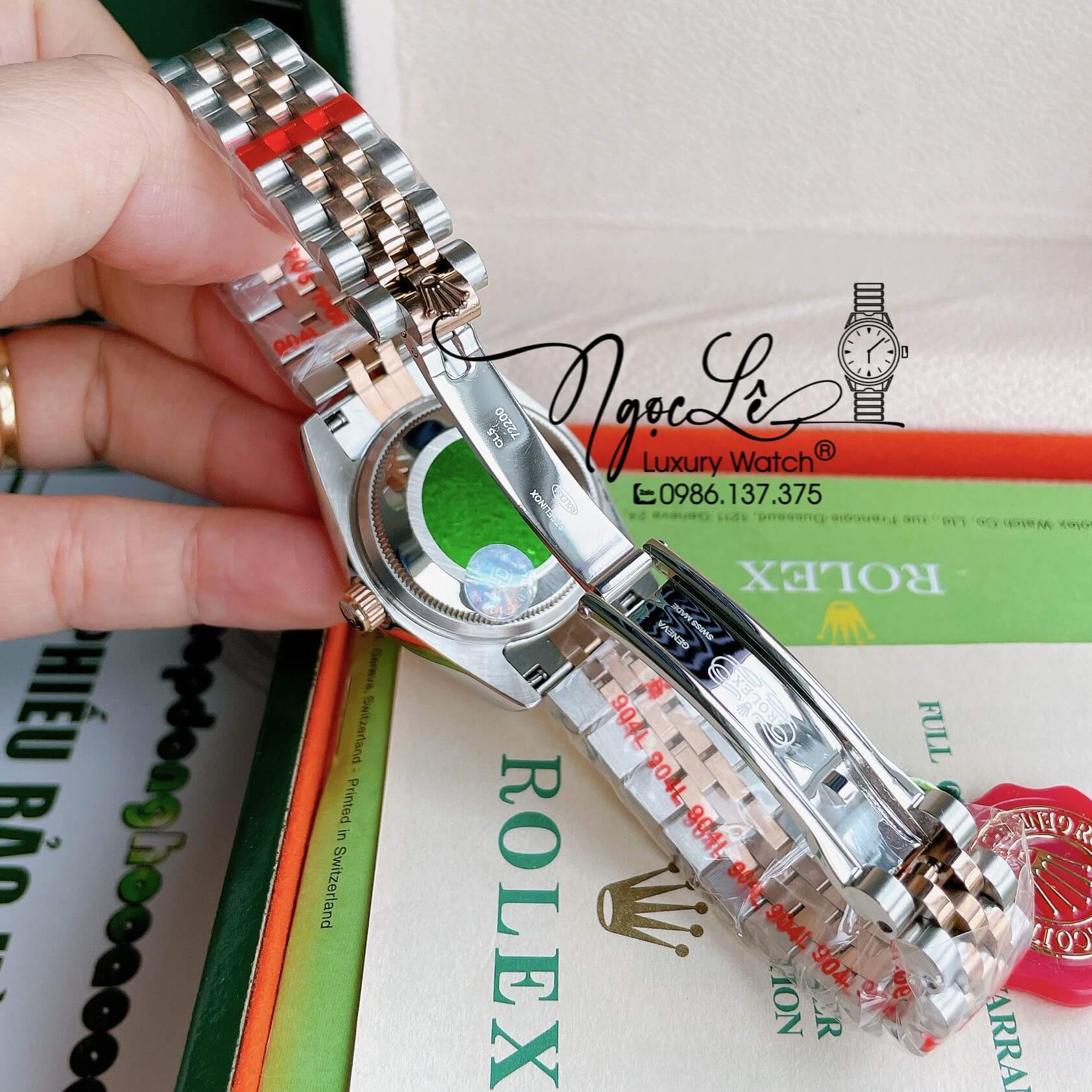 Đồng Hồ Nữ Rolex Datejust Pin Màu Demi Rose Mặt Rose Đính Đá Size 32mm FullBox