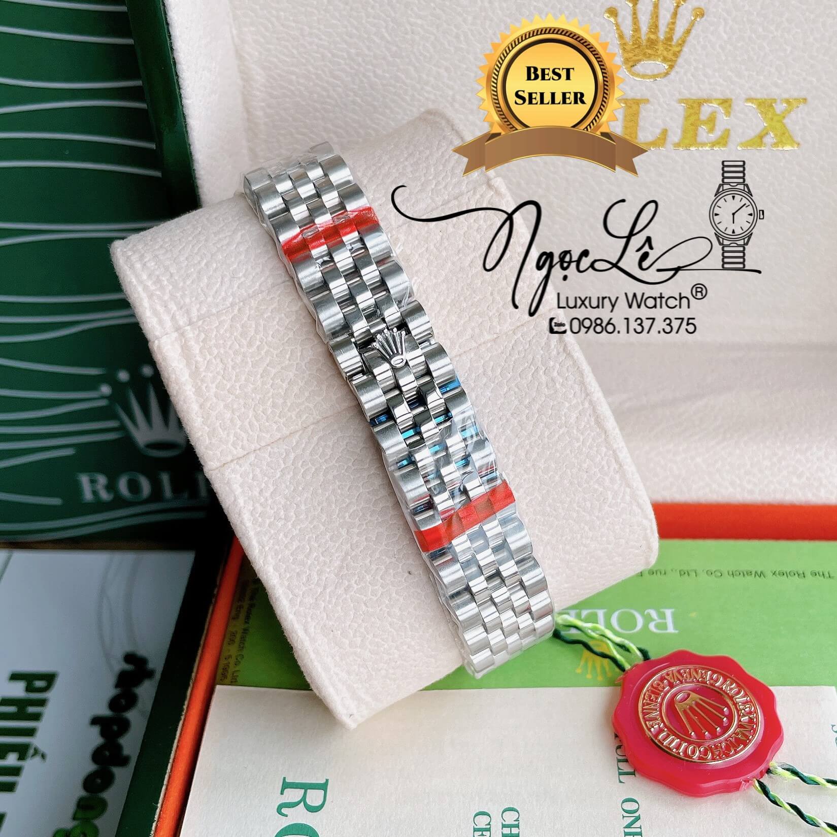 Đồng Hồ Nữ Rolex Datejust Pin Màu Bạc Mặt Hồng Nhạt Đính Đá Size 32mm Full Box
