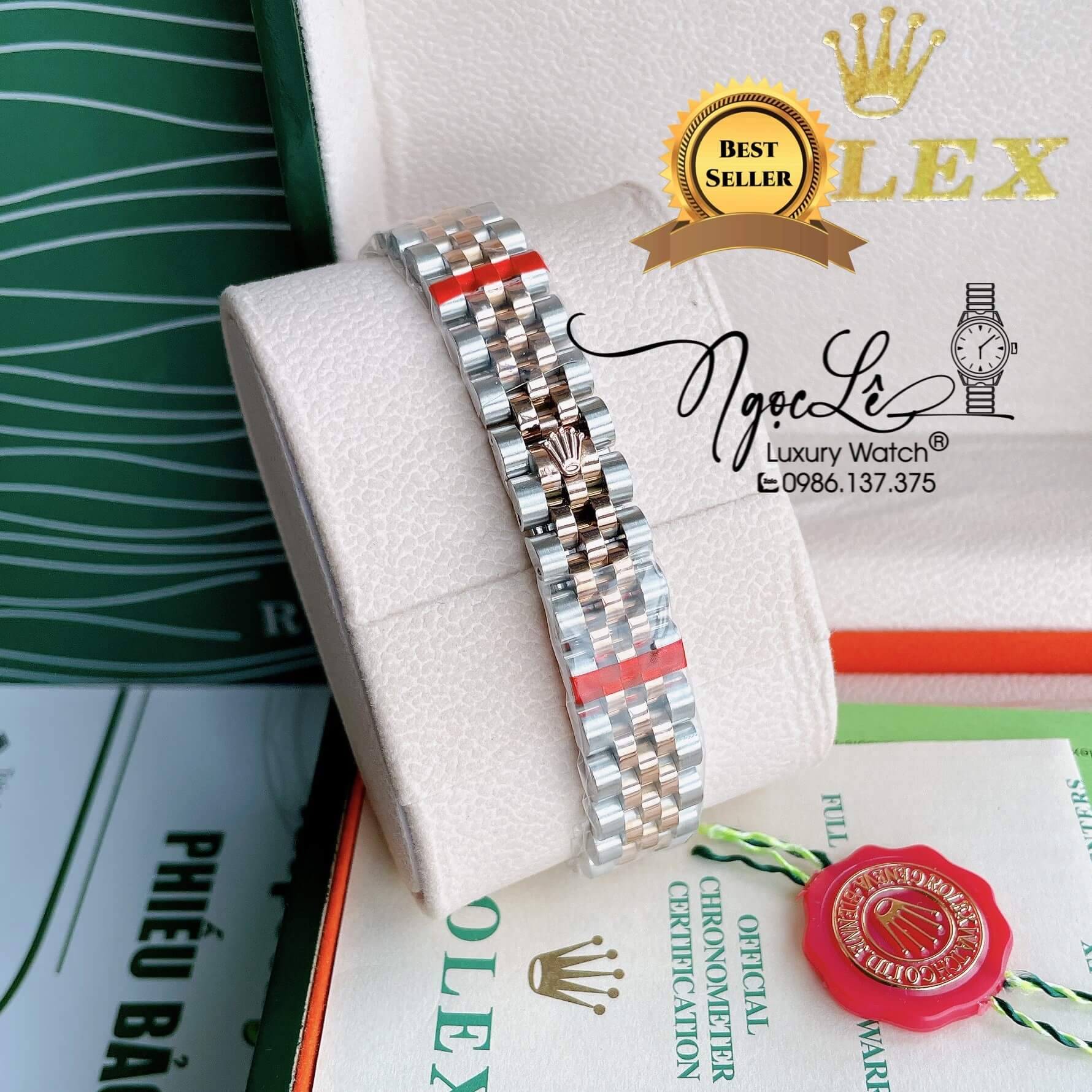 Đồng Hồ Nữ Rolex Datejust Pin Màu Demi Rose Mặt Nâu Đính Đá Size 32mm Full Box