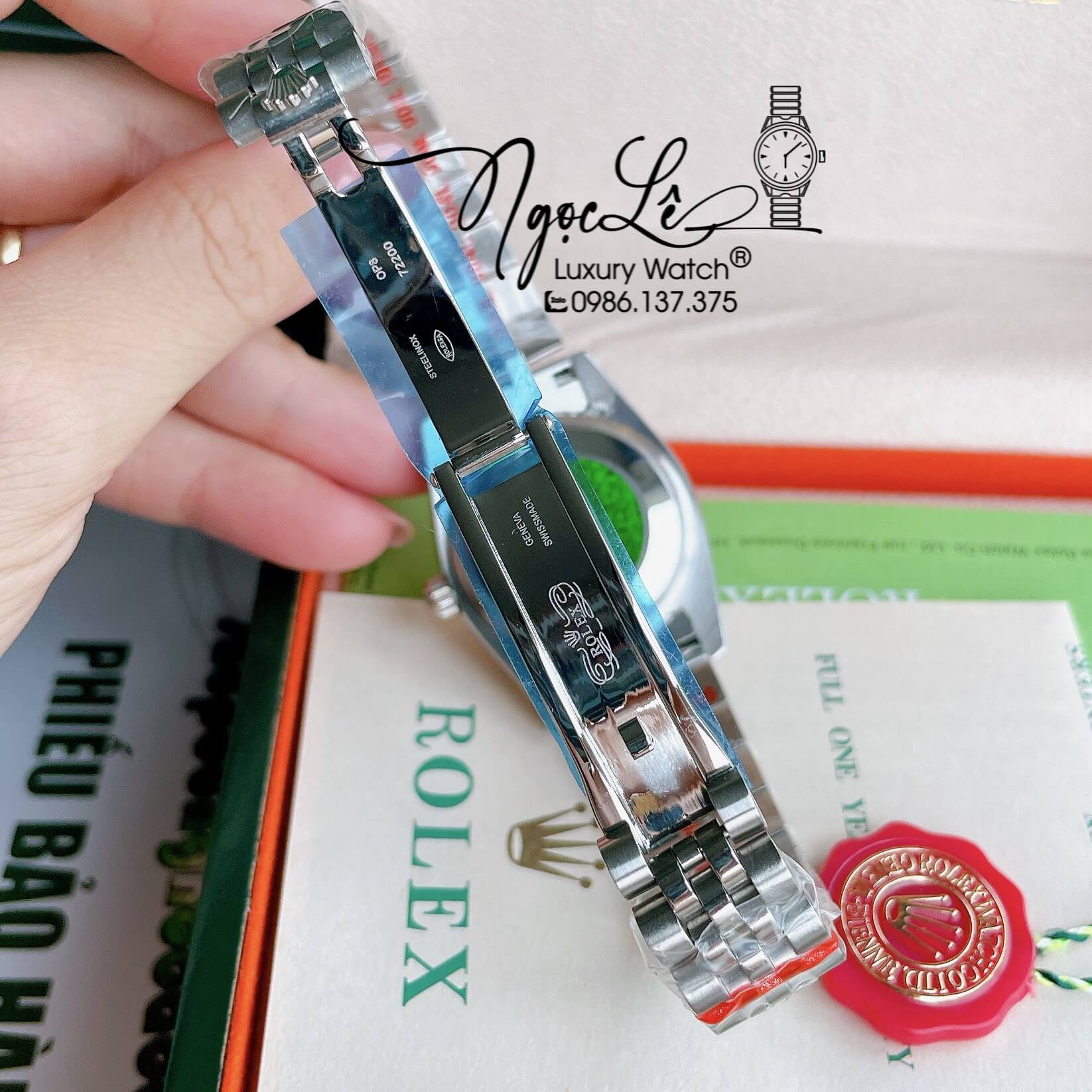 Đồng Hồ Nữ Rolex Datejust Pin Màu Bạc Mặt Xám Nhạt Đính Đá Size 32mm Full Box