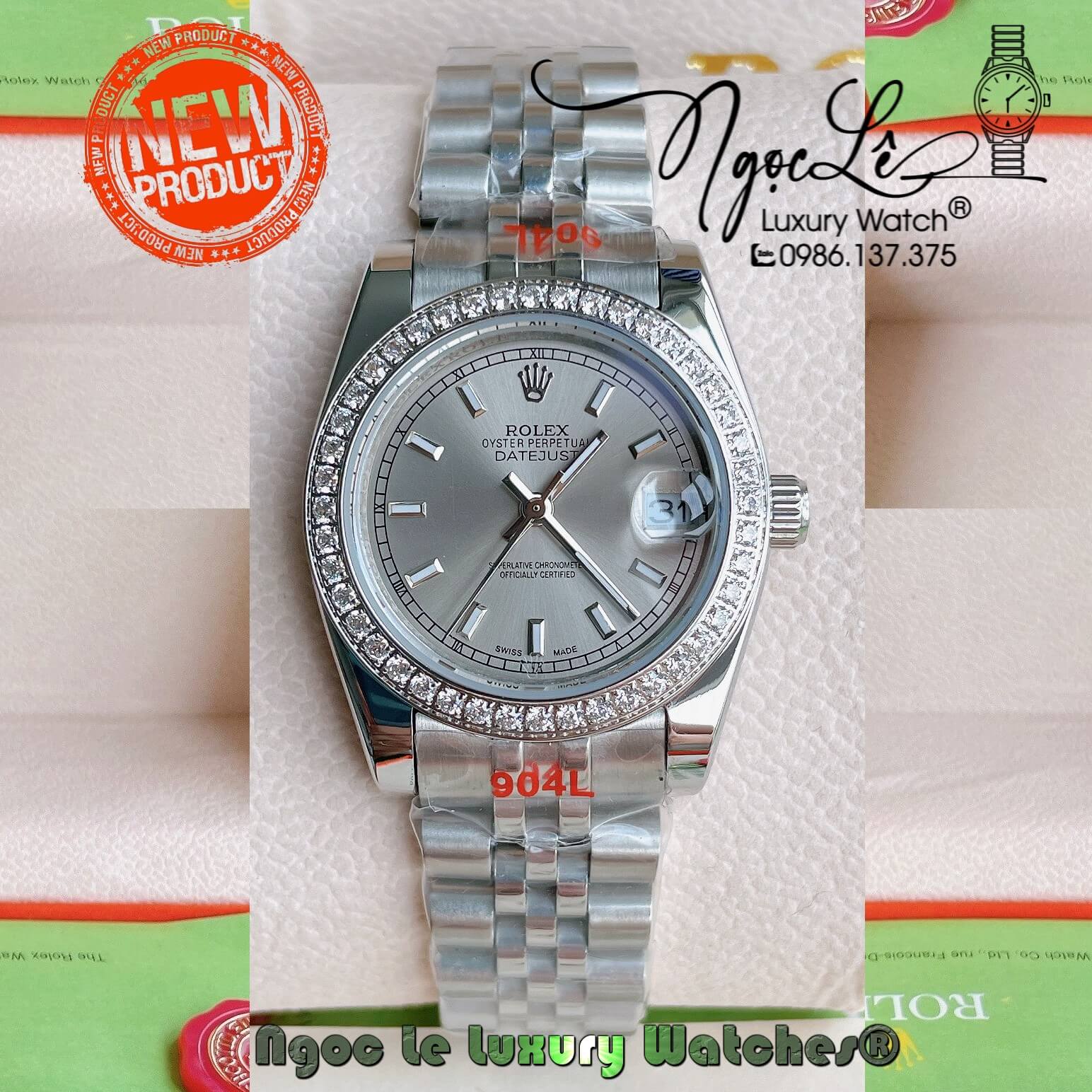Đồng Hồ Nữ Rolex Datejust Pin Bạc Mặt Xám Nhạt Đính Đá 32mm Full Box ...