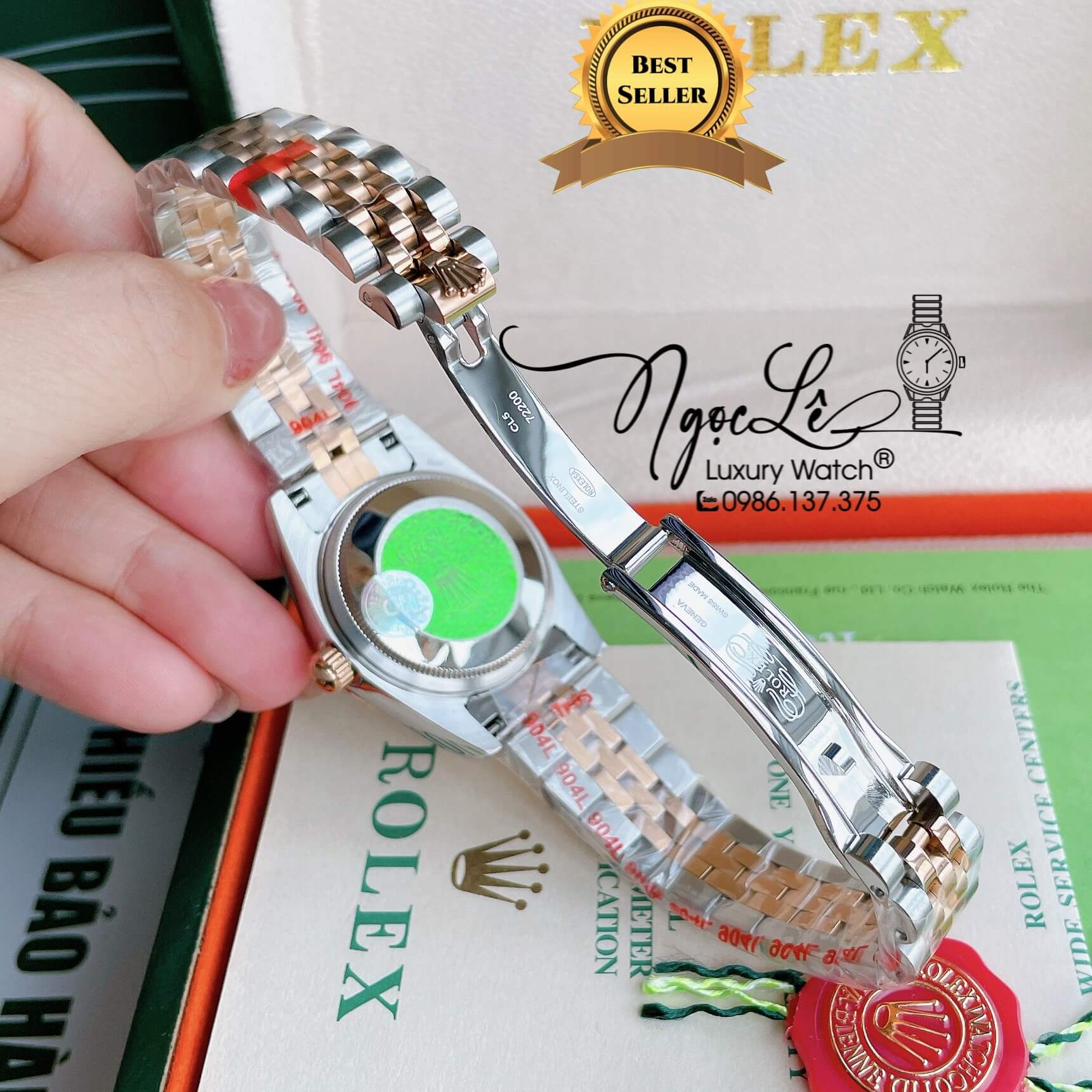 Đồng Hồ Nữ Rolex Datejust Pin Màu Demi Rose Mặt Nâu Đính Đá Size 32mm Full Box