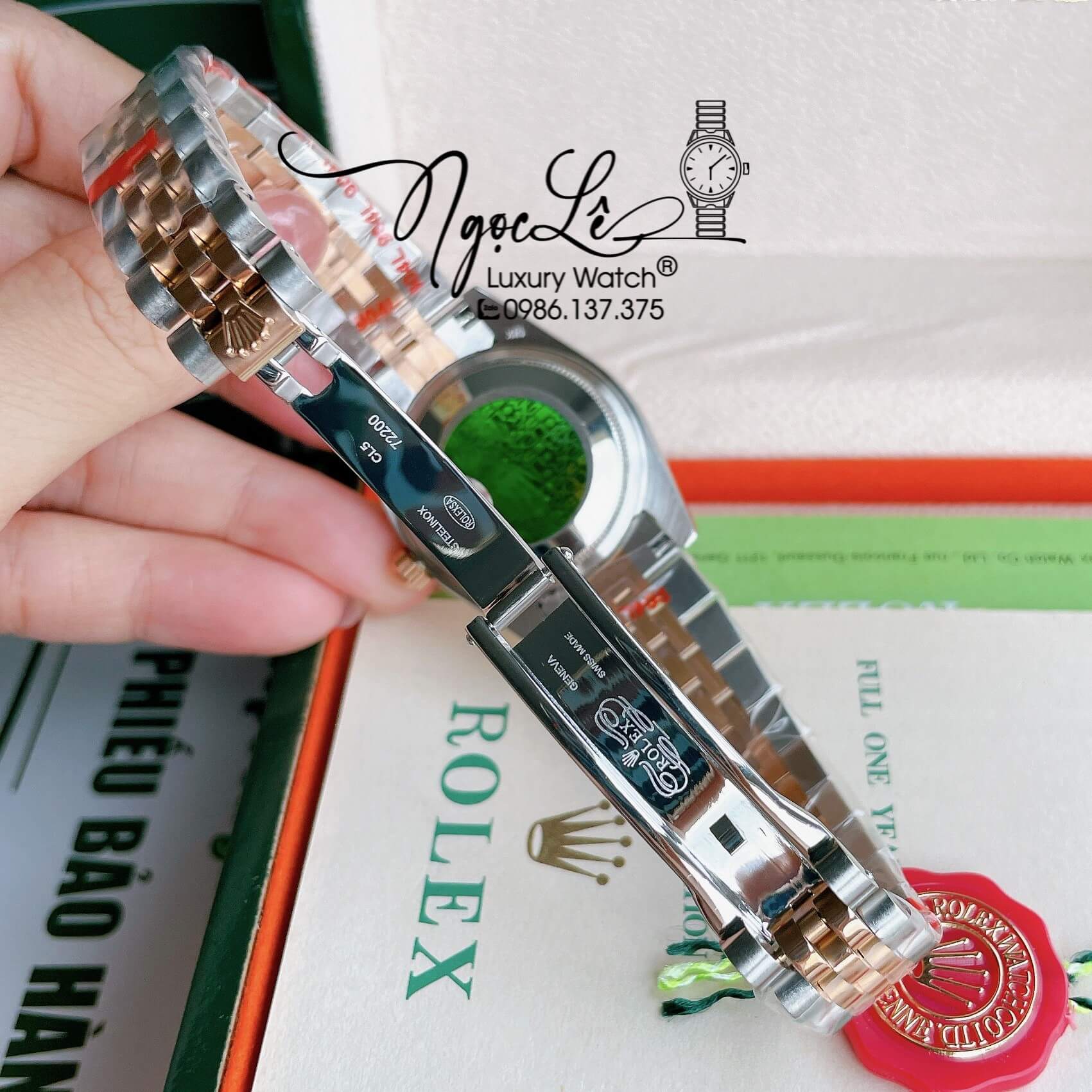 Đồng Hồ Nữ Rolex Datejust Pin Màu Demi Rose Mặt Tím Đính Đá Size 32mm Full Box