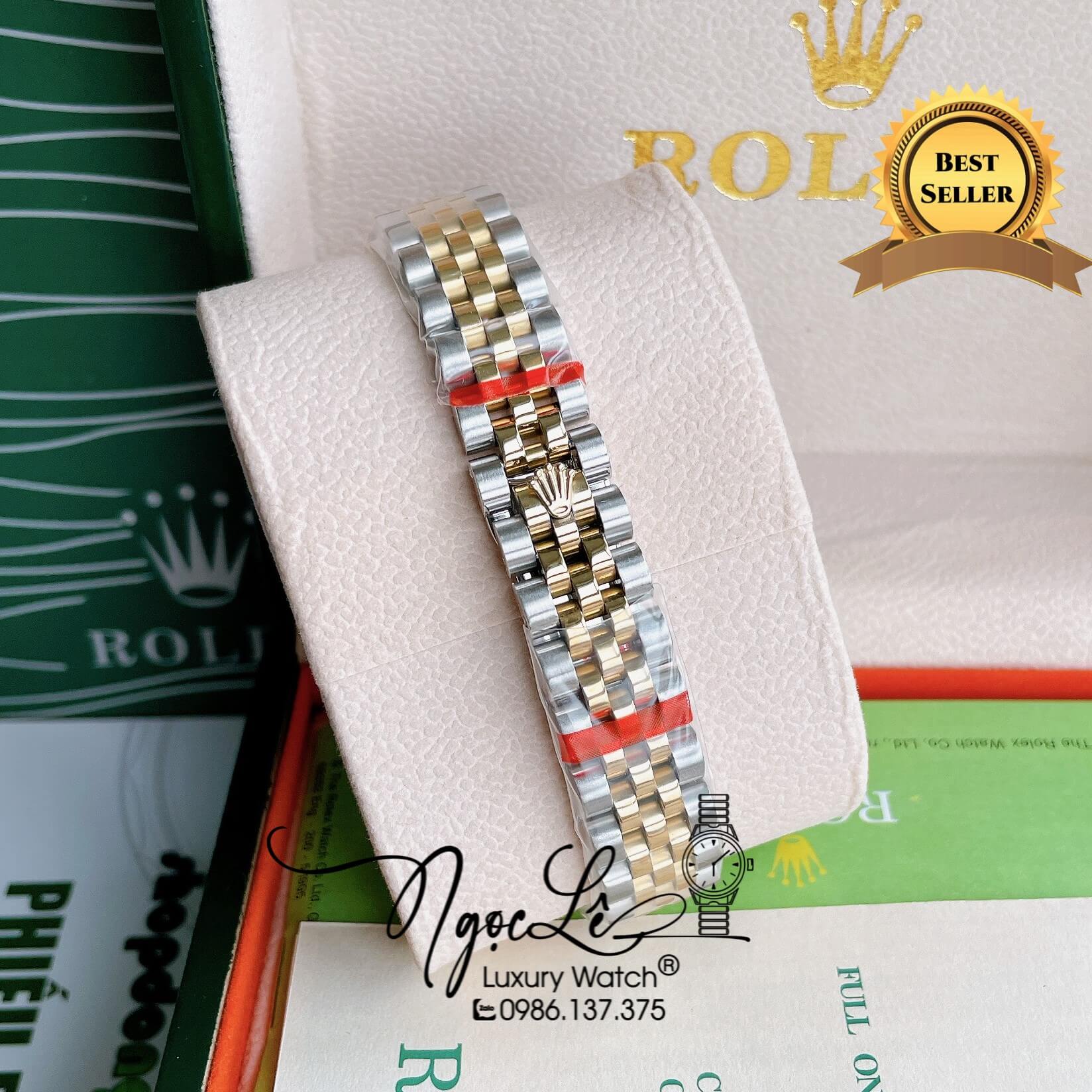 Đồng Hồ Nữ Rolex Datejust Pin Màu Demi Vàng Mặt Vàng Đính Đá Size 32mm