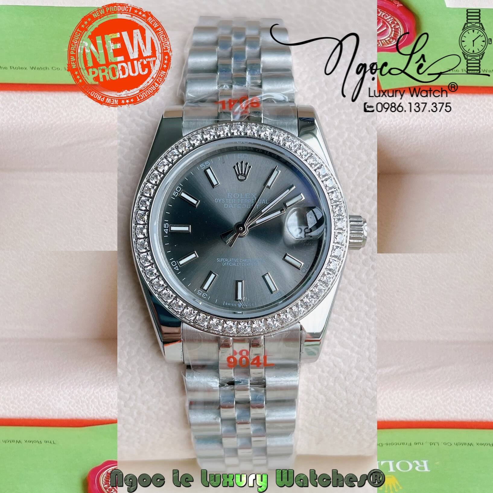Đồng Hồ Nữ Rolex Datejust Pin Màu Bạc Mặt Xám Đính Đá 32mm Full Box ...