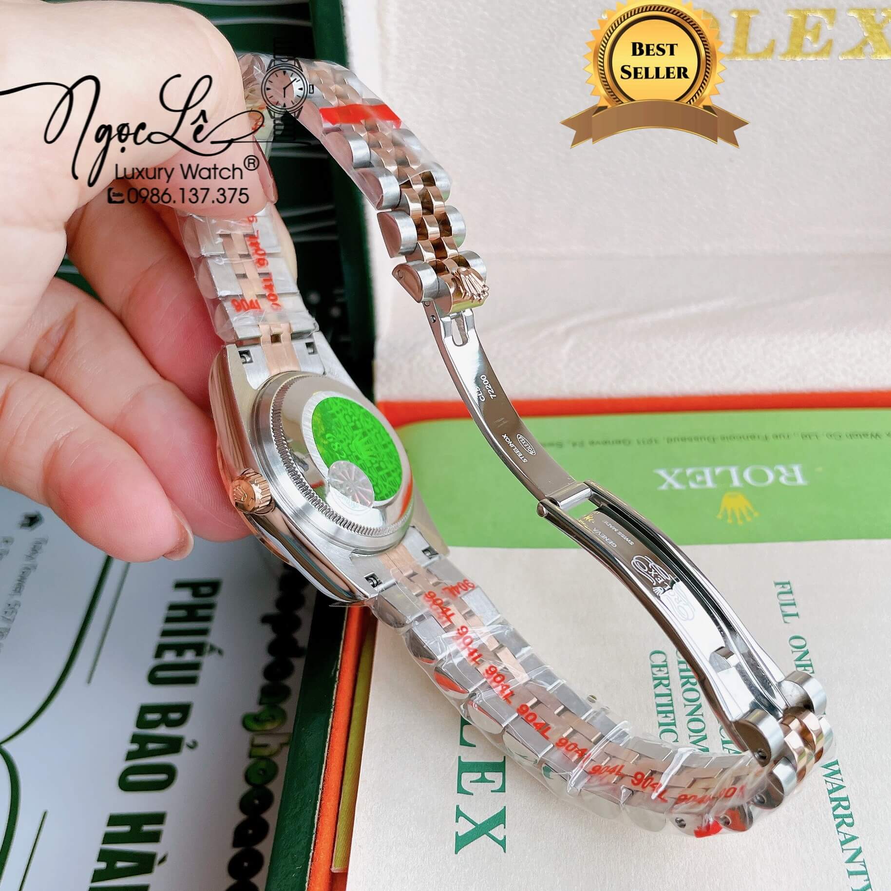 Đồng Hồ Nữ Rolex Datejust Pin Màu Demi Rose Mặt Nâu Đính Đá Size 32mm