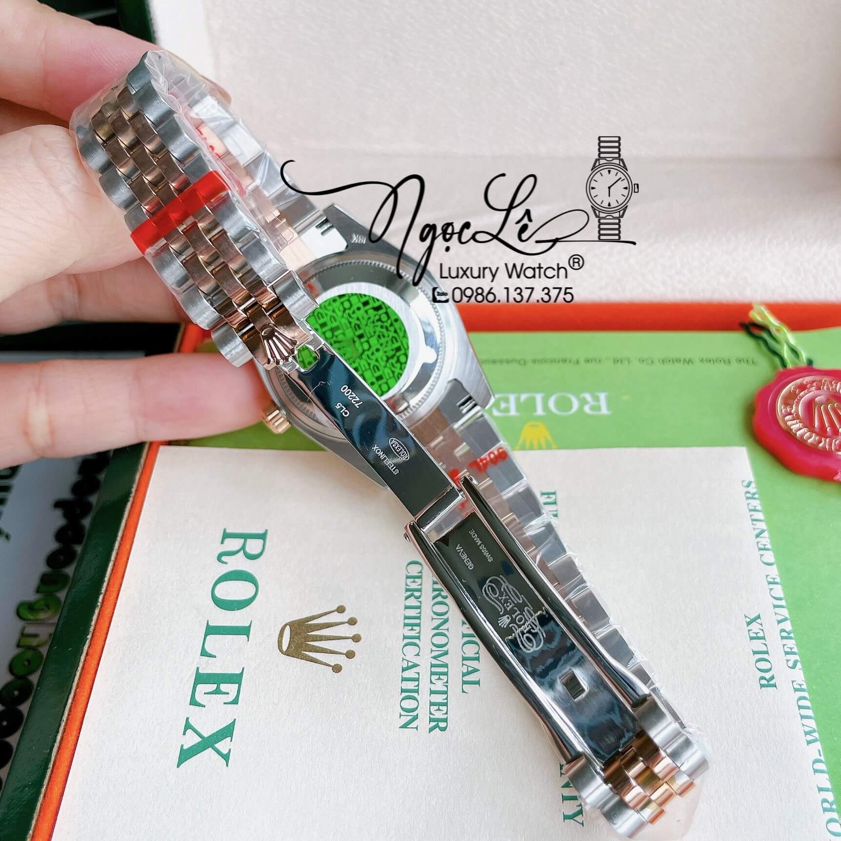 Đồng Hồ Nữ Rolex Datejust Pin Màu Demi Rose Mặt Trắng Xà Cừ Đính Đá Size 32mm