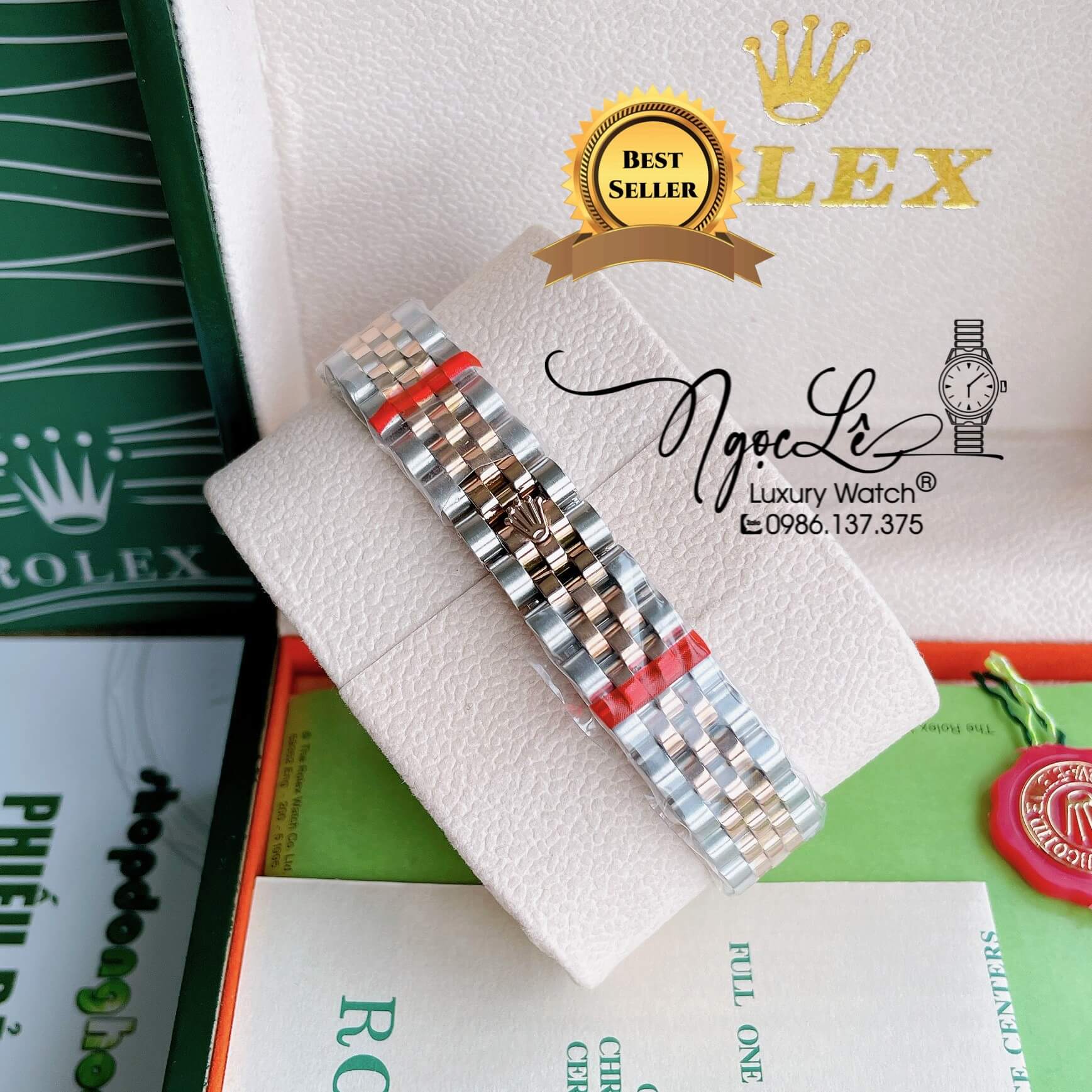 Đồng Hồ Nữ Rolex Datejust Pin Màu Demi Rose Mặt Trắng Xà Cừ Đính Đá Size 32mm