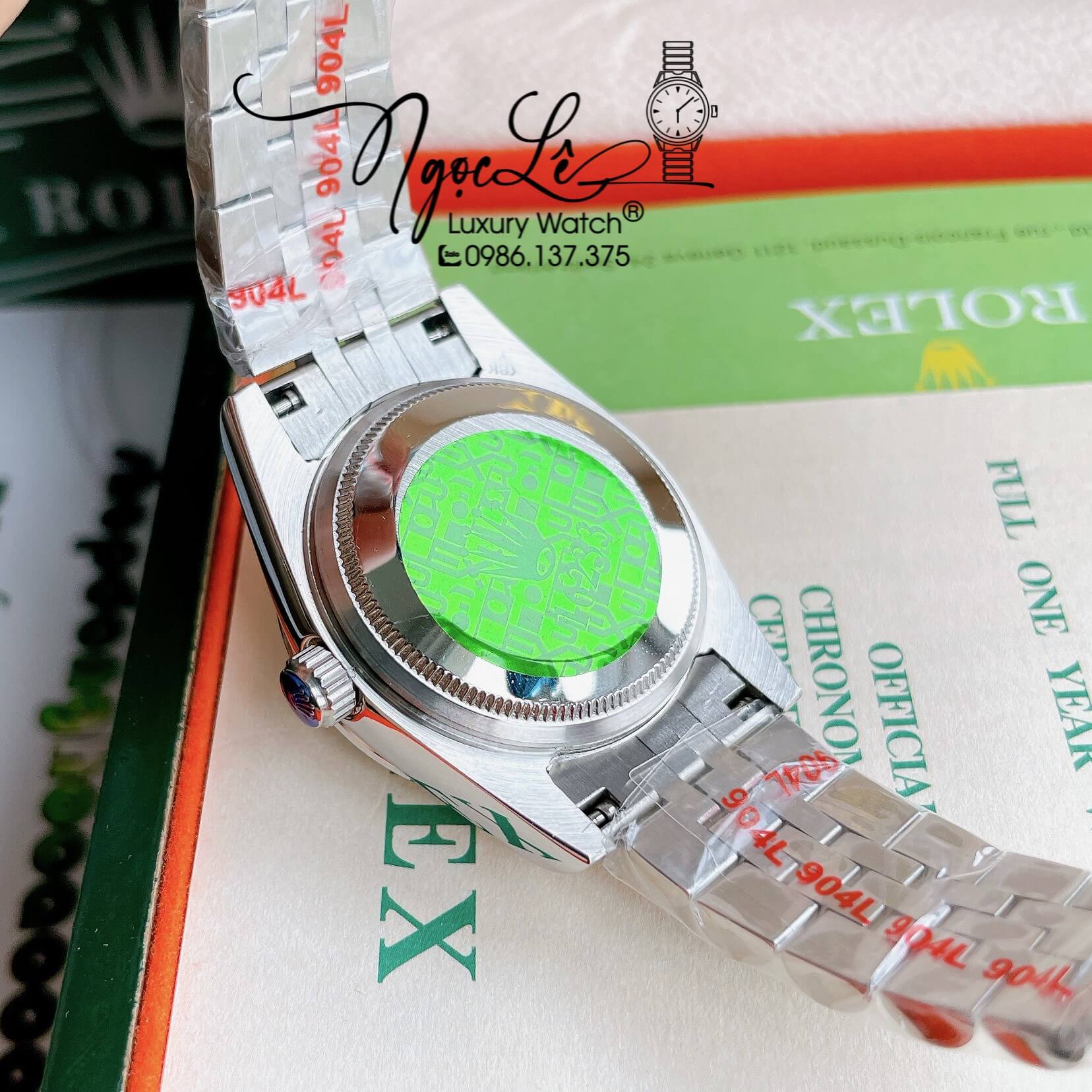 Đồng Hồ Nữ Rolex Datejust Pin Màu Vàng Mặt Xanh Dương Xà Cừ Đính Đá Size 32mm Full Box