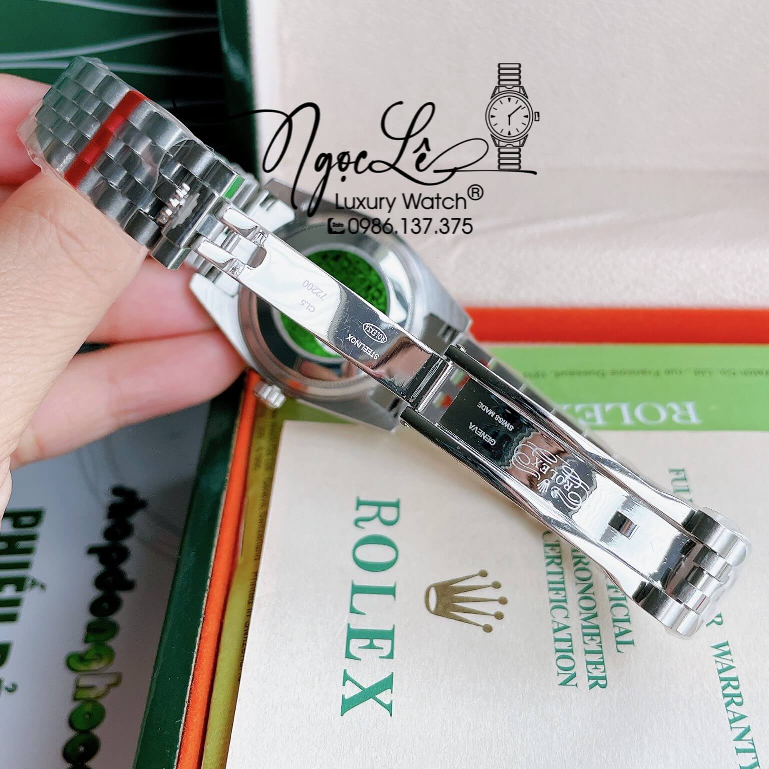 Đồng Hồ Nữ Rolex Datejust Pin Màu Bạc Mặt Đen Đính Đá Size 32mm