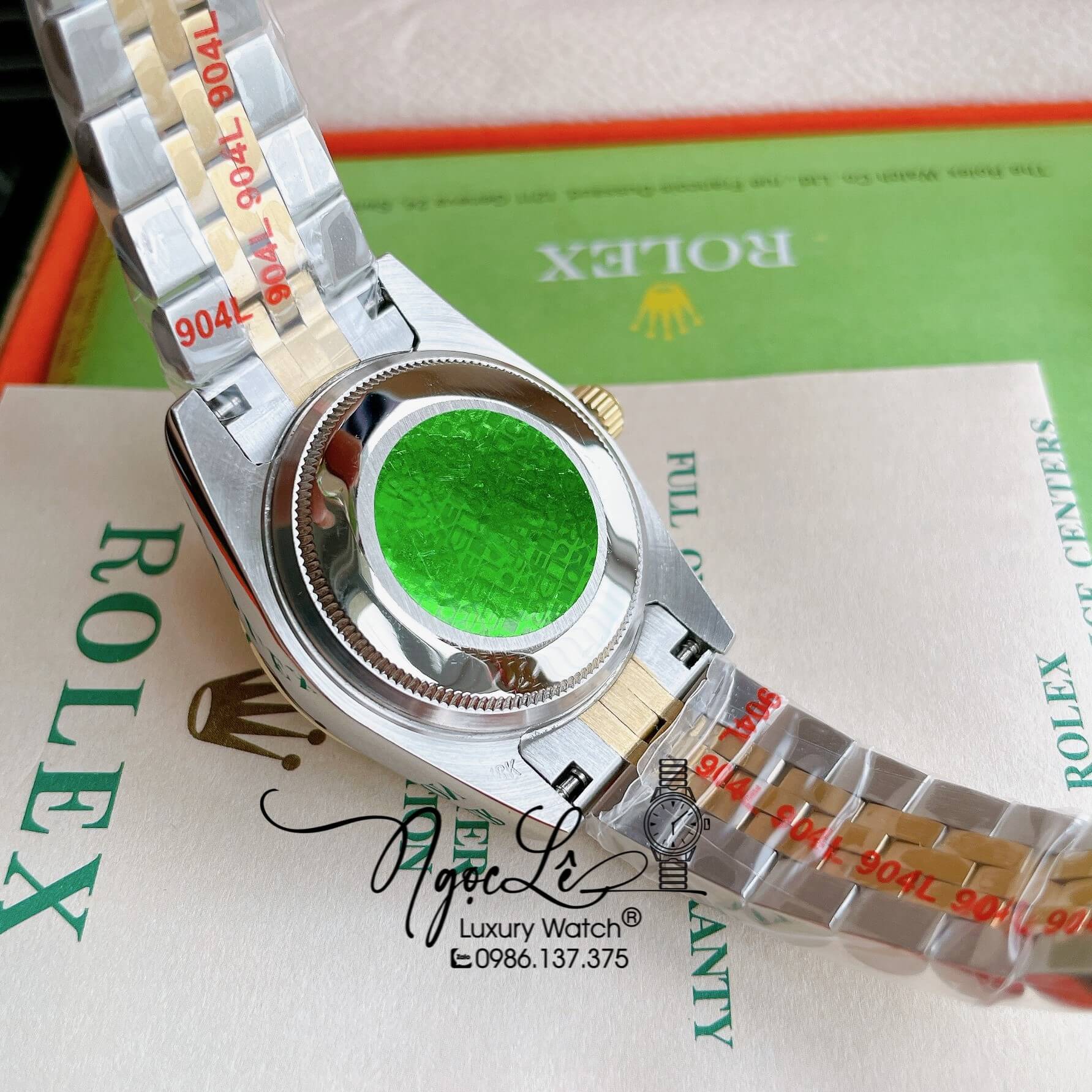 Đồng Hồ Nữ Rolex Datejust Pin Màu Demi Vàng Mặt Trắng Xà Cừ Đính Đá Size 32mm